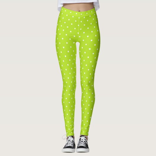 Kleine witte stippen op limoengroene leggings (Voorkant)