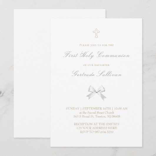 kleine witte strik Eerste Heilige Communie Kaart (Voorkant / Achterkant)