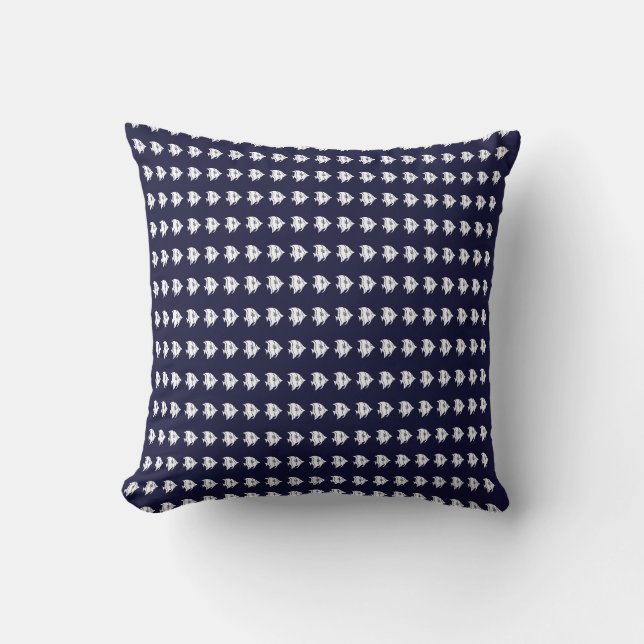 Kleine witte vis op NAVY BLUE PILLOW Kussen (Voorkant)
