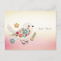 Kleine Witte Vogel Bloemen Ansichtkaart