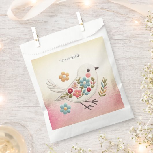 Kleine Witte Vogel Bloemen Favoriet Tassen Bedankzakje (Geknipt)