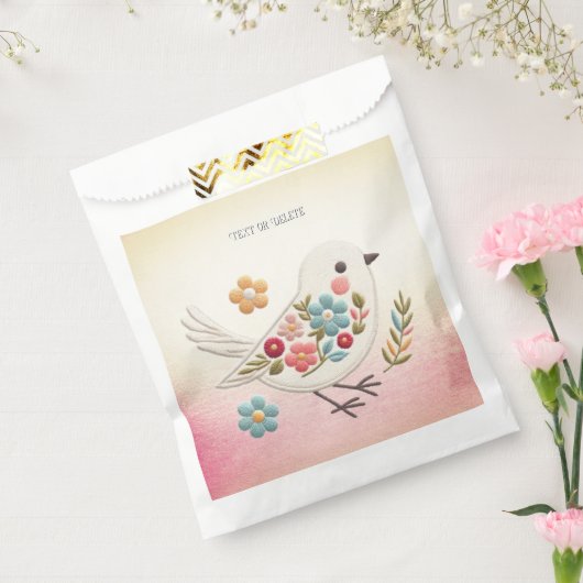 Kleine Witte Vogel Bloemen Favoriet Tassen Bedankzakje (Gezegeld)