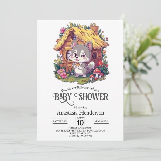  Kleine Wolf Baby shower Digitaal Kaart (Staand voorkant)