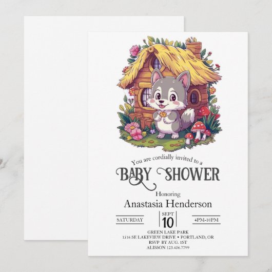 Kleine Wolf Baby shower Digitaal Kaart (Voorkant / Achterkant)