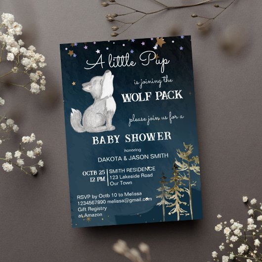 Kleine wolf thema baby shower kaart