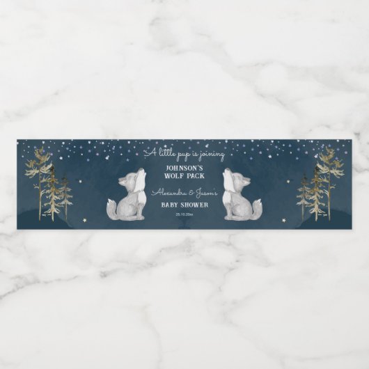 Kleine wolf thema baby shower servies waterfles etiket (Enkel label)