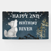 Kleine wolf thema gelukkig verjaardagsfeestje spandoek (Horizontaal)