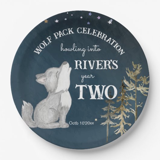Kleine wolf thema verjaardagsfeestje gedrukt papieren bordje (Voorkant)