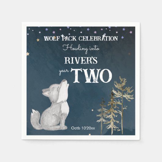 Kleine wolf thema verjaardagsfeestje gedrukt servet (Voorkant)