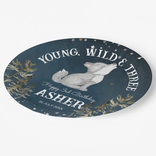 Kleine wolf thema verjaardagsfeestje monogrammed papieren bordje (Gekanteld)