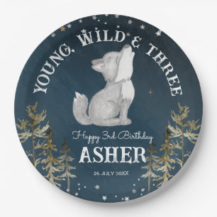 Kleine wolf thema verjaardagsfeestje monogrammed papieren bordje