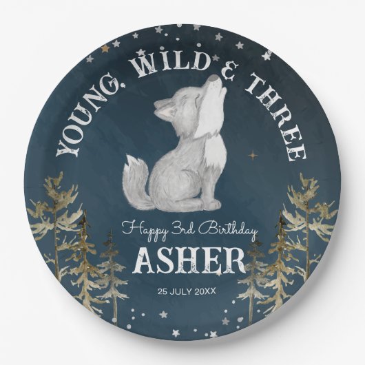 Kleine wolf thema verjaardagsfeestje monogrammed papieren bordje (Voorkant)