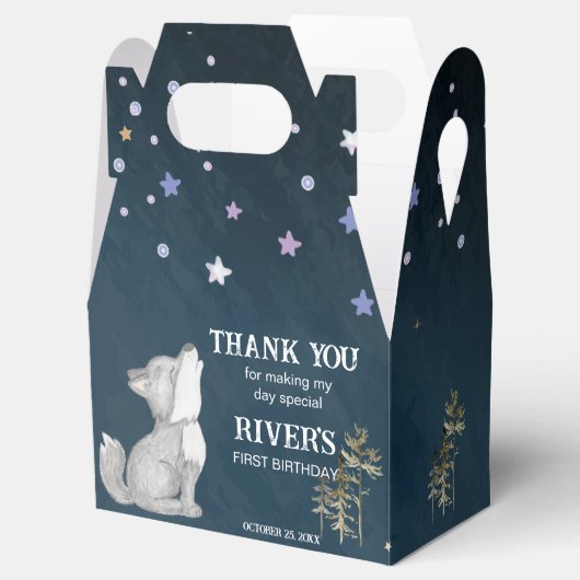 Kleine wolf thema verjaardagsfeestje wilde één bedankdoosjes (Geopend)