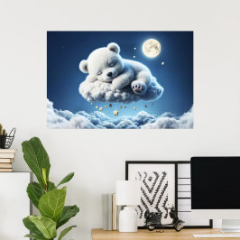 Kleine wolken teddysterren maan fantasie kunst poster