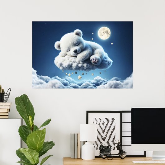 Kleine wolken teddysterren maan fantasie kunst poster (Thuiskantoor)