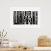 Kleine woondozen van grijze appartementengebouwen poster (Keuken)