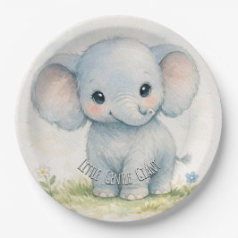 Kleine zachte reus olifant blauwe baby shower papieren bordje