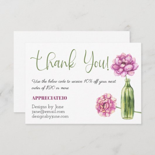 Kleine zakelijke coupon Roze Dank u Kaart invoegen (Voorkant / Achterkant)