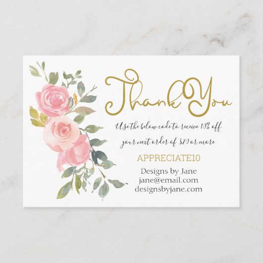 Kleine zakelijke coupon Roze Dank u Kaart invoegen (Voorkant)