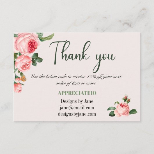 Kleine zakelijke coupon Roze Dank u Kaart invoegen (Voorkant)