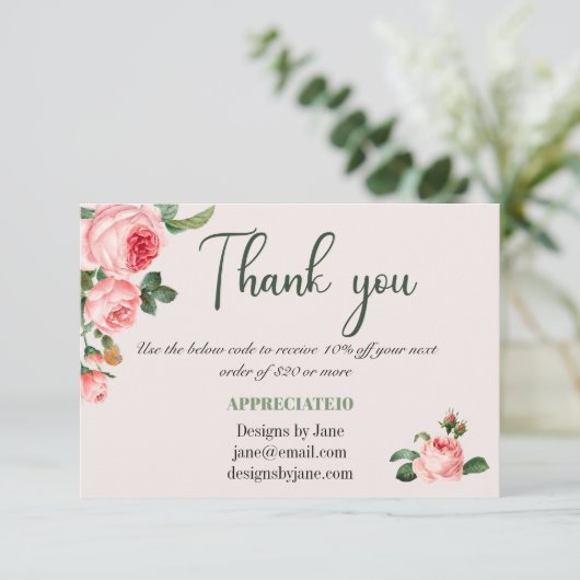 Kleine zakelijke coupon Roze Dank u Kaart invoegen (Staand voorkant)