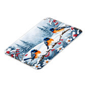 Kleine zangvogels in een besneeuwd kerstlandschap magneet (Linkerzijde)