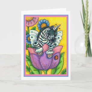 KLEINE ZEBO WHIMSYNICKER, ZEBRA EENHOORN Blanco Ho Feestdagen Kaart