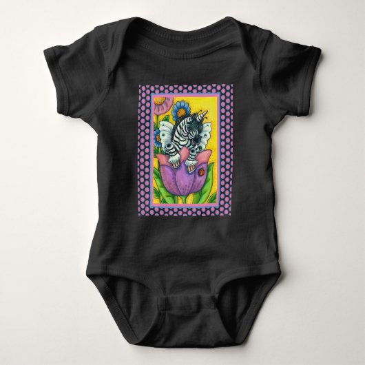 KLEINE ZEBO WHIMSYNICKER, ZEBRA UNICORN Fantasy Romper (Voorkant)