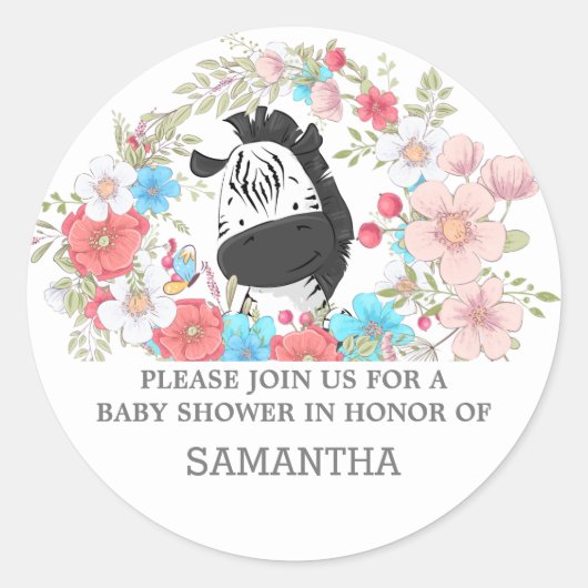 Kleine zebra safari oerwoud dieren waterverf plezi ronde sticker (Voorkant)