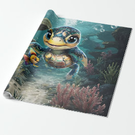 Kleine zee schildpad verkennen met haar vriend. cadeaupapier