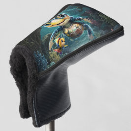 Kleine zee schildpad verkennen met haar vriend. golfheadcover