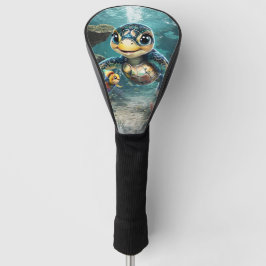 Kleine zee schildpad verkennen met haar vriend. golfheadcover