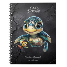 Kleine zee schildpad verkennen met haar vriend. notitieboek