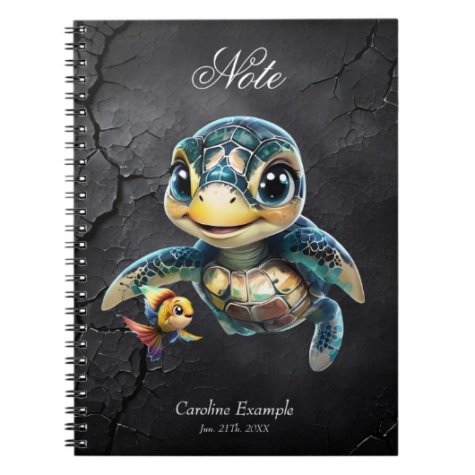 Kleine zee schildpad verkennen met haar vriend. notitieboek (Voorkant)