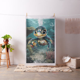 Kleine zee schildpad verkennen met haar vriend. stof