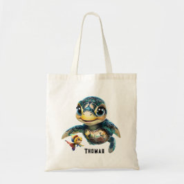 Kleine zee schildpad verkennen met haar vriend. tote bag