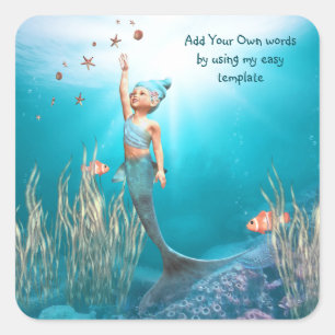 kleine zeemeermin 1 ticker vierkante sticker