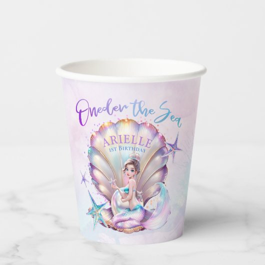 Kleine Zeemeermin 1e Verjaardag ONEder Het Zee Zee Papieren Bekers (Voorkant)