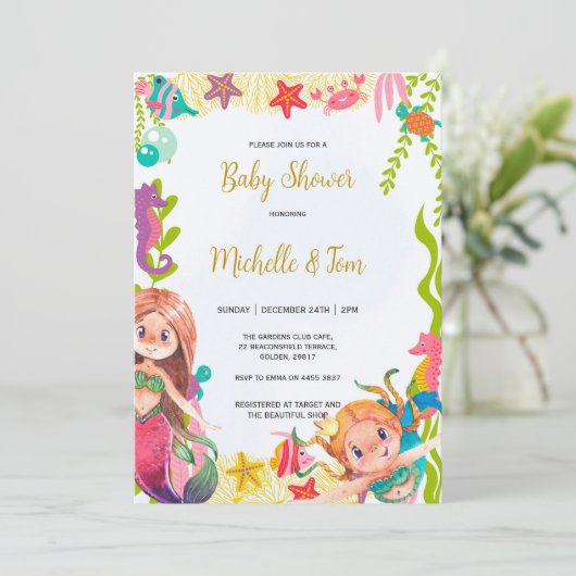 Kleine Zeemeermin Baby shower Kaart (Staand voorkant)