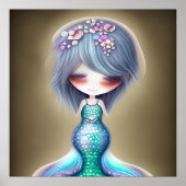 Kleine Zeemeermin blauwgroen bloemen met cadeau Po Poster (Voorkant)