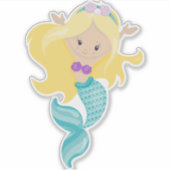 Kleine zeemeermin, Cute Mermaid, Blonde Hair, Shel Sticker (Voorkant)