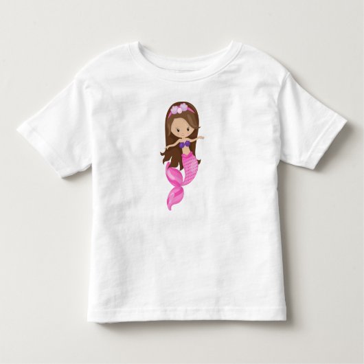 Kleine zeemeermin, Cute Mermaid, Bruin Hair, Shell Kinder Shirts (Voorkant)