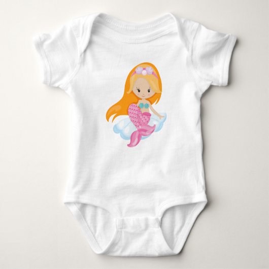 Kleine zeemeermin, Cute Mermaid, Oranje haar, sche Romper (Voorkant)