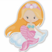 Kleine zeemeermin, Cute Mermaid, Oranje haar, sche Sticker (Voorkant)