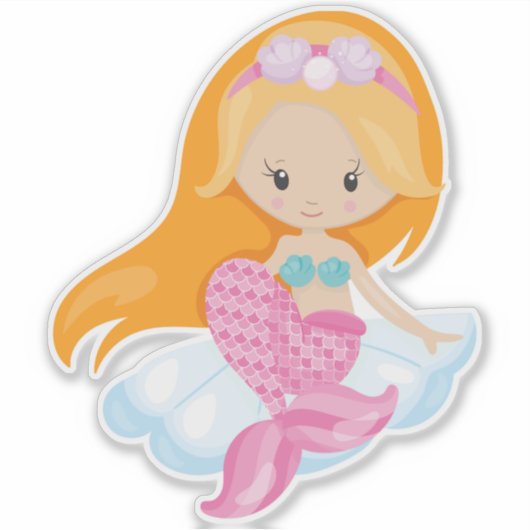 Kleine zeemeermin, Cute Mermaid, Oranje haar, sche Sticker (Voorkant)