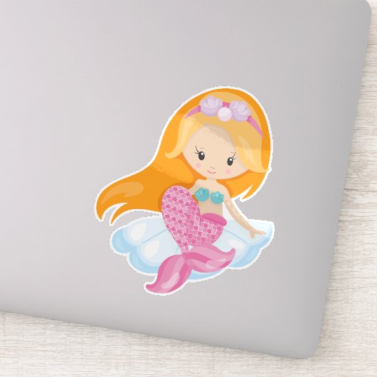 Kleine zeemeermin, Cute Mermaid, Oranje haar, sche Sticker (Detail)