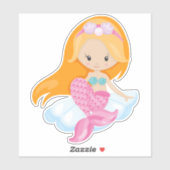Kleine zeemeermin, Cute Mermaid, Oranje haar, sche Sticker (Vel)