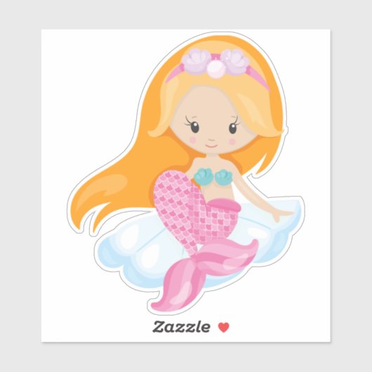 Kleine zeemeermin, Cute Mermaid, Oranje haar, sche Sticker (Vel)