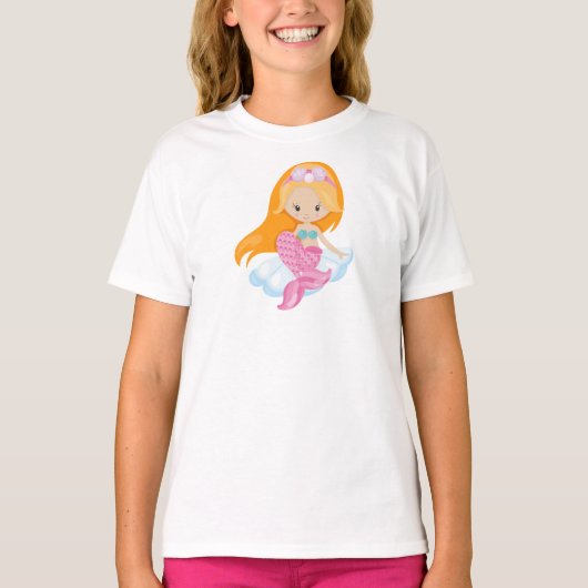 Kleine zeemeermin, Cute Mermaid, Oranje haar, sche T-shirt (Voorkant)