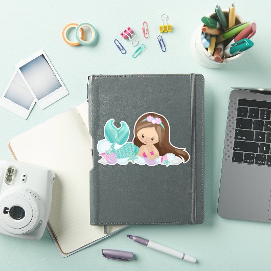 Kleine zeemeermin, Cute Mermaid, Shells, Brown Hai Sticker (iPad Cover)